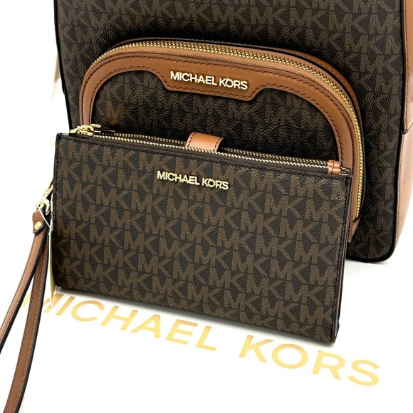 Michael Kors Jaycee Medium Zip Packet Backpack & Double Zip Wallet Brown/Gold main image 5